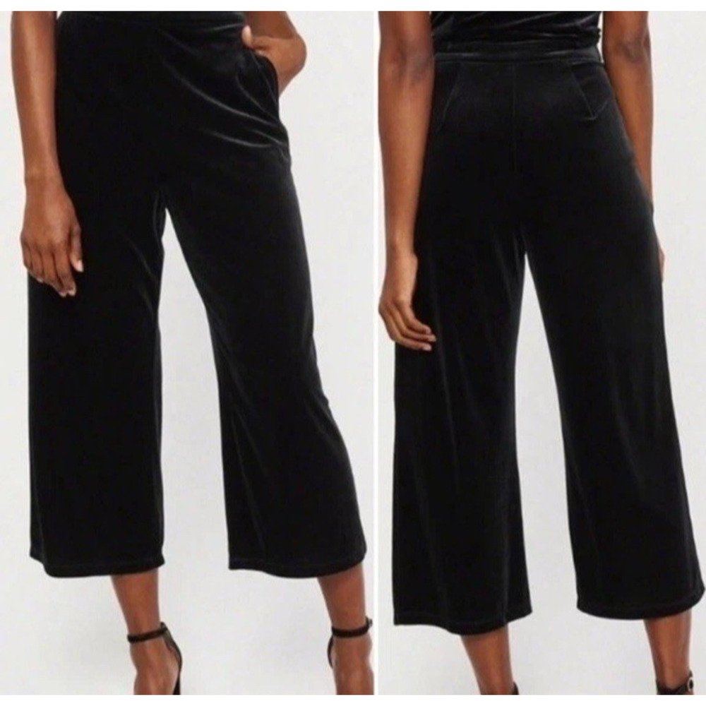 Abercrombie Black Velvet Cropped Wide Leg High Rise Dress Pants XS Party Holiday